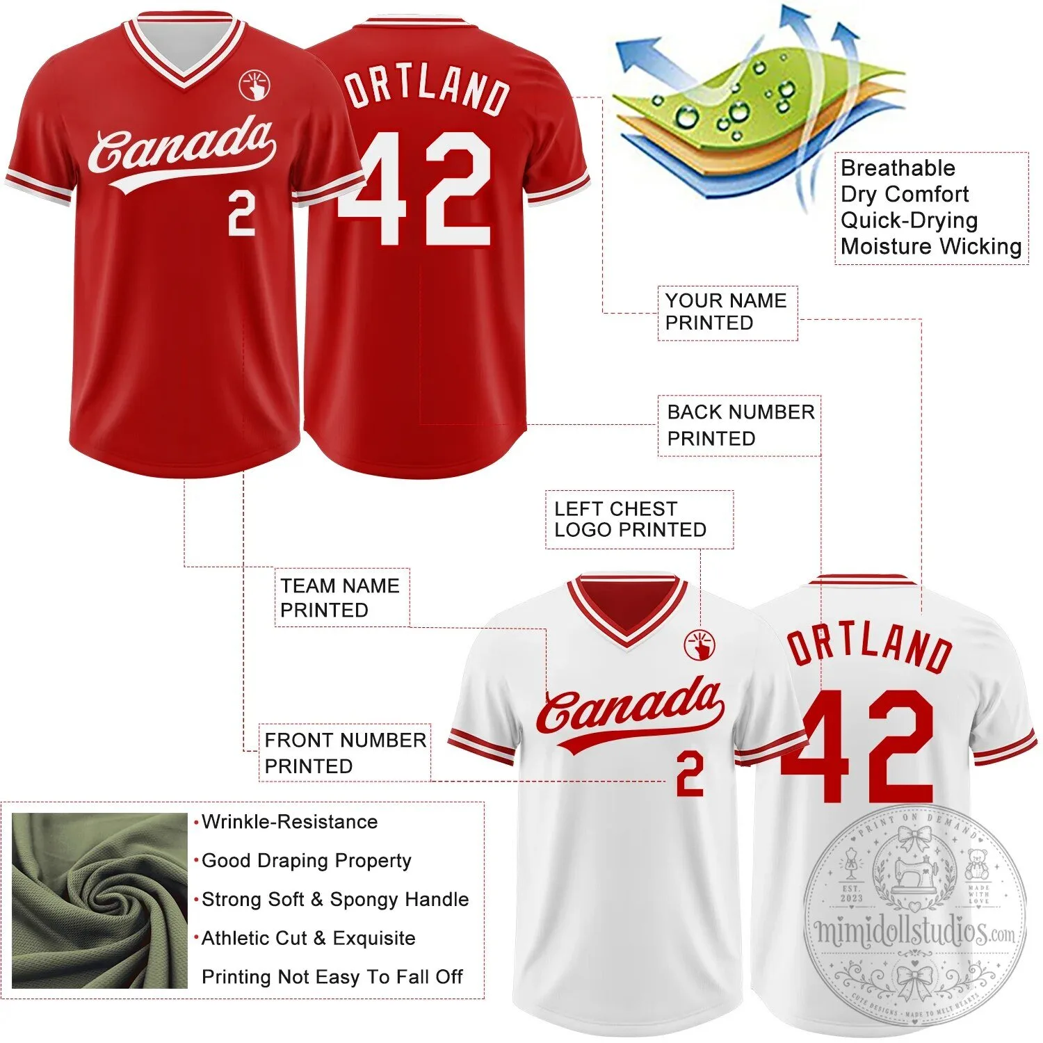 Custom Reversible Red and White V-Neck Baseball Jersey Shirt 15 Custom Reversible Red and White V-Neck Baseball Jersey Shirt