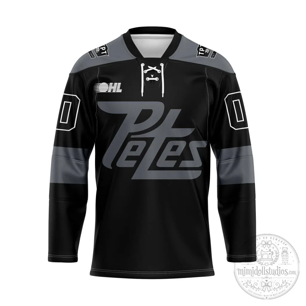Peterborough Petes OHL Black and Gray Hockey Jersey 2 Peterborough Petes OHL Black and Gray Hockey Jersey
