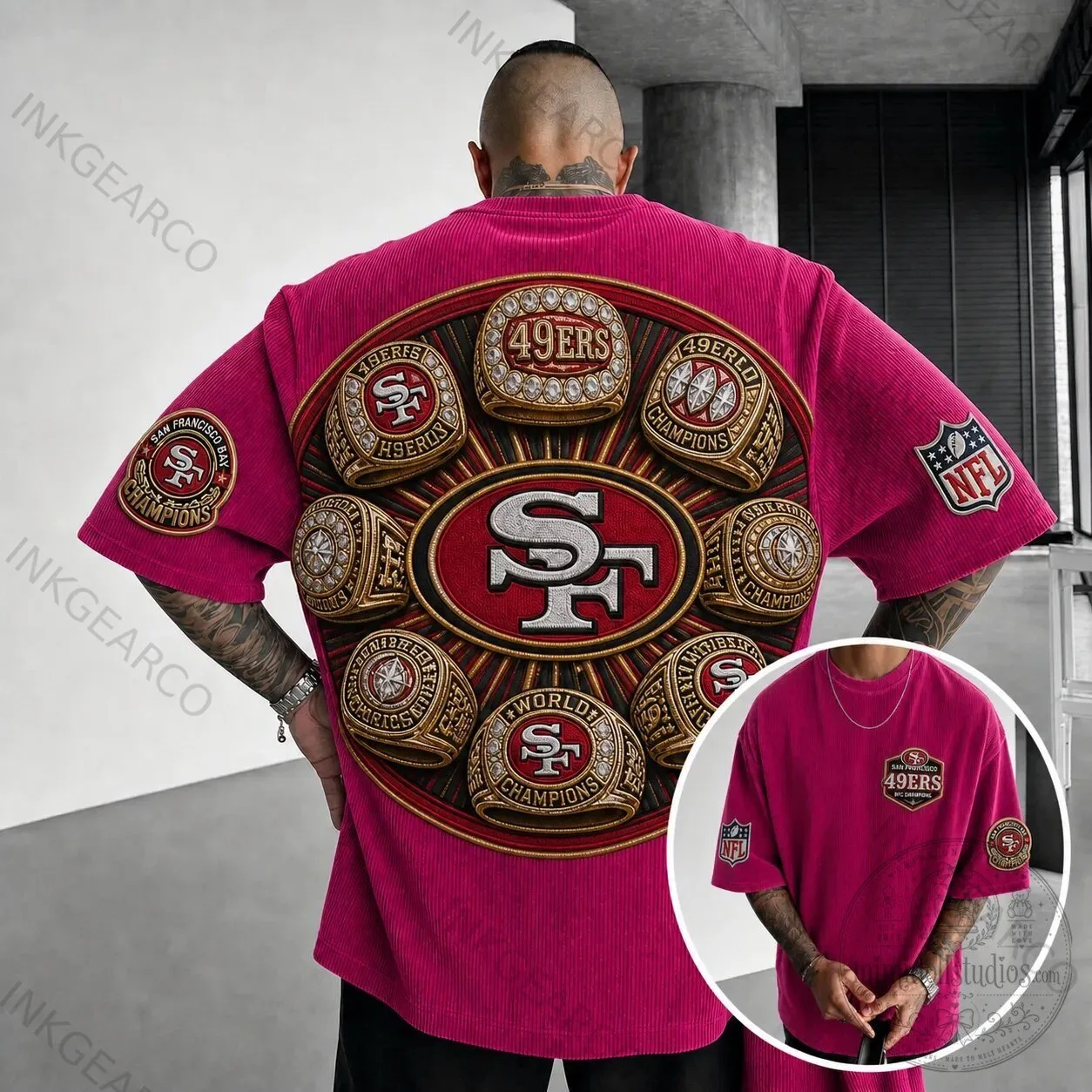 San Francisco 49ers Super Bowl Championship Rings Commemorative Pink T-Shirt
