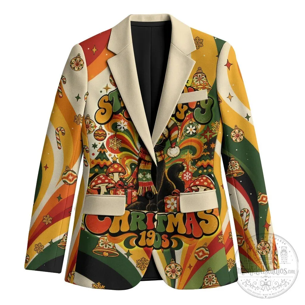 Groovy Christmas Black Cat Vintage 1970s Retro Holiday Blazer