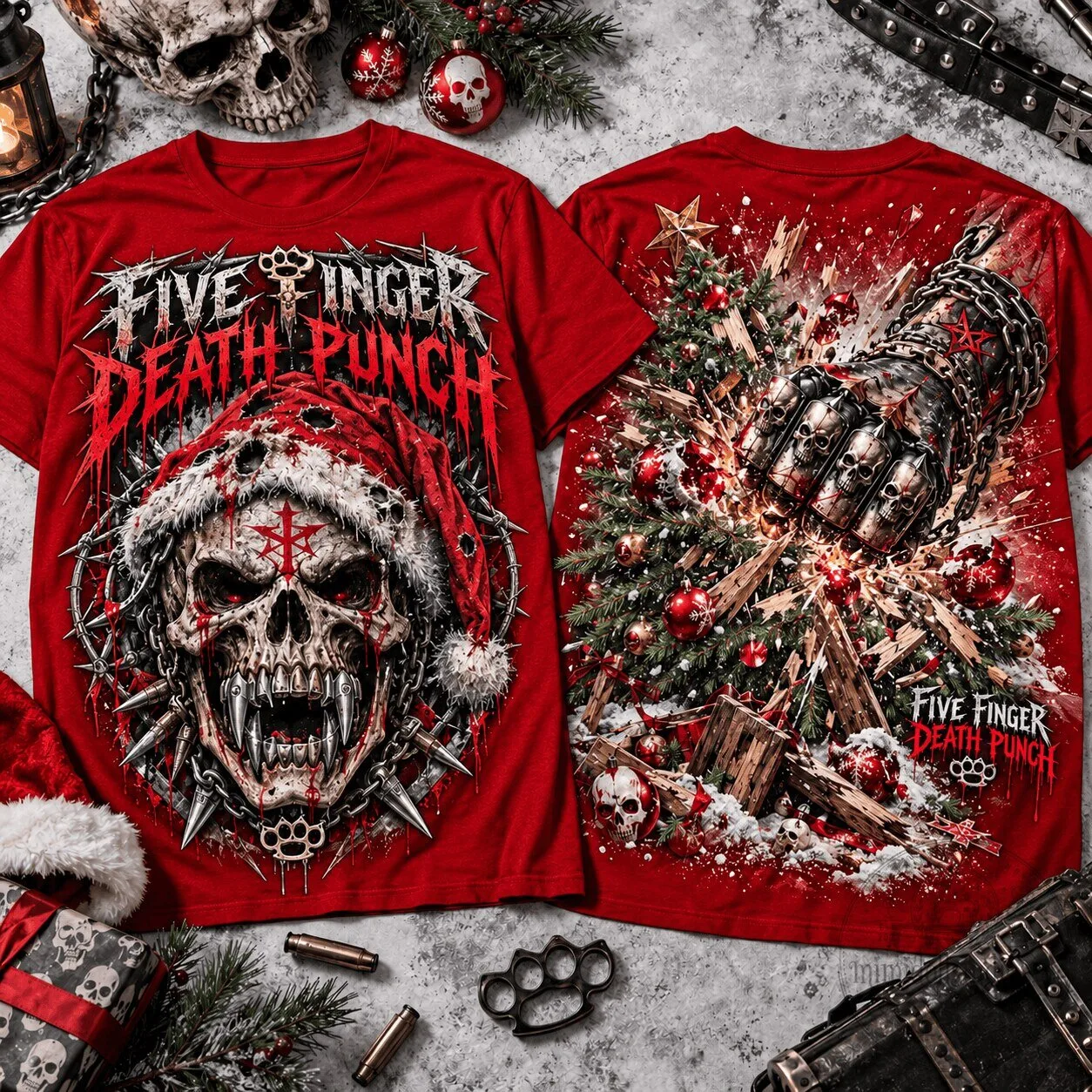 Five Finger Death Punch Santa Skull Christmas Heavy Metal T-Shirt