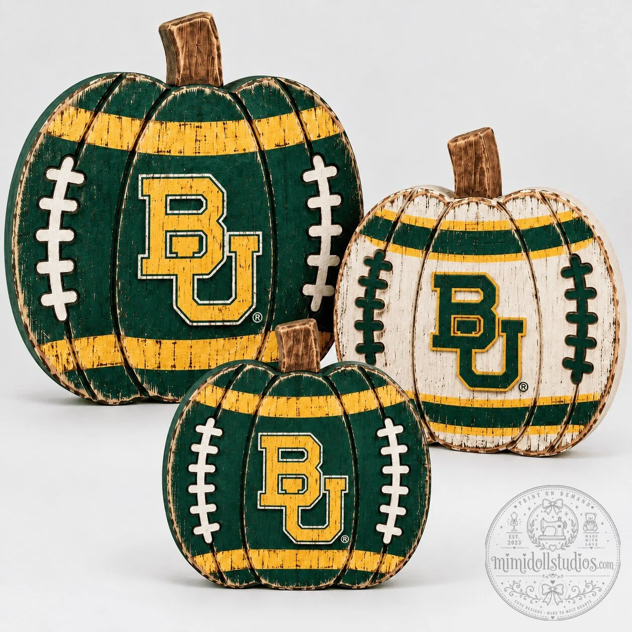 Baylor Bears Football Pumpkin Wood Decor Set
