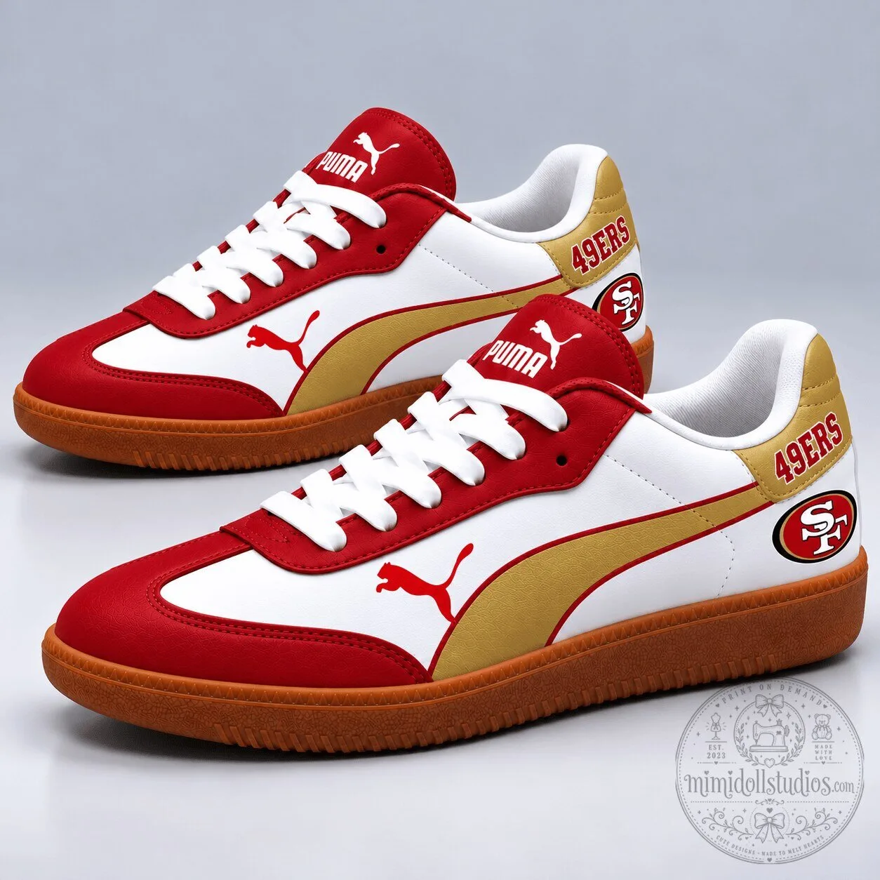 San Francisco 49ers NFL Football Team Red and Gold Athletic Shoes