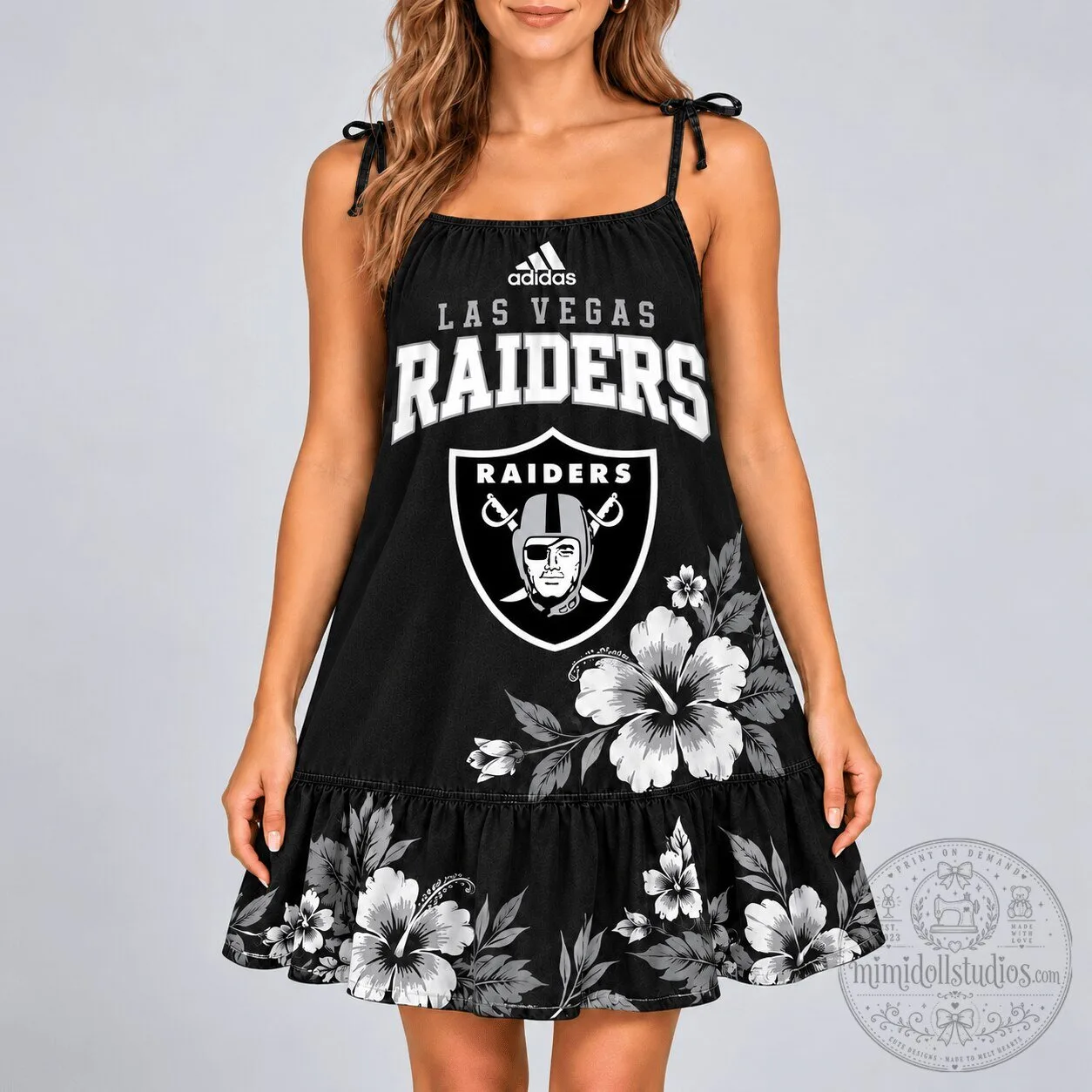 Las Vegas Raiders NFL Football Hibiscus Floral Pattern Summer Dress for Women