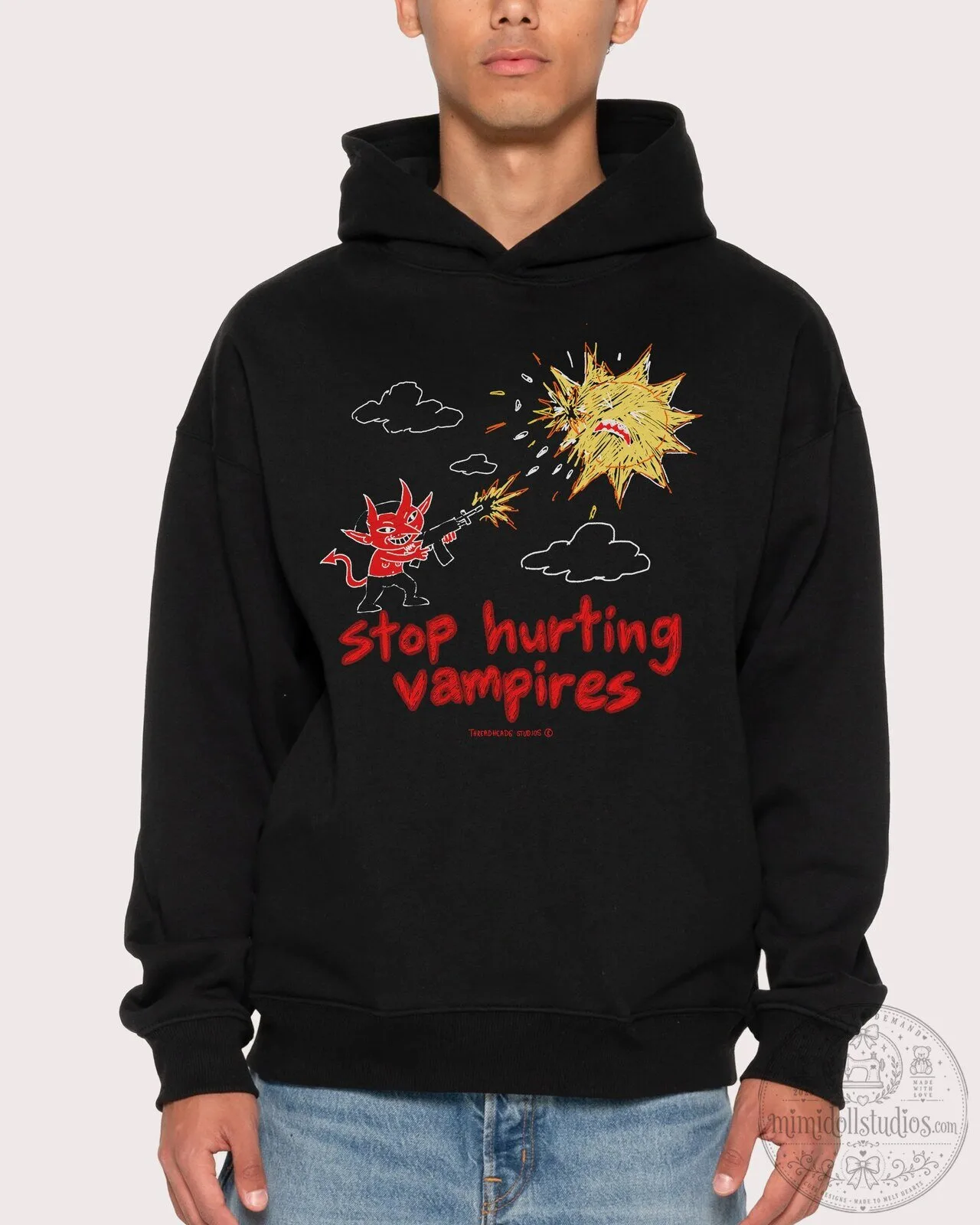 Stop Hurting Vampires Funny Cartoon Devil Sun Black Hoodie 6 Stop Hurting Vampires Funny Cartoon Devil Sun Black Hoodie