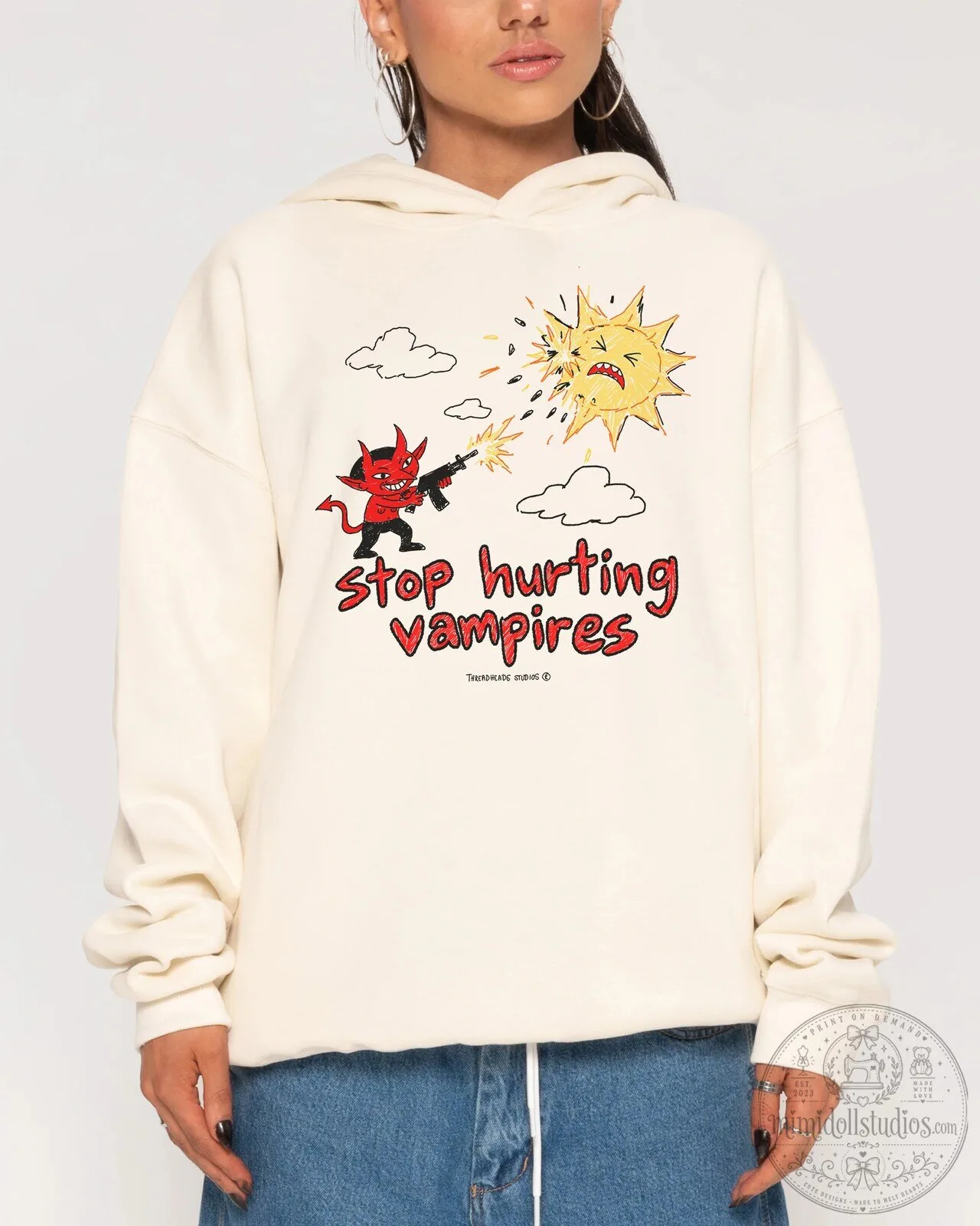 Stop Hurting Vampires Funny Cartoon Devil Sun Black Hoodie 8 Stop Hurting Vampires Funny Cartoon Devil Sun Black Hoodie